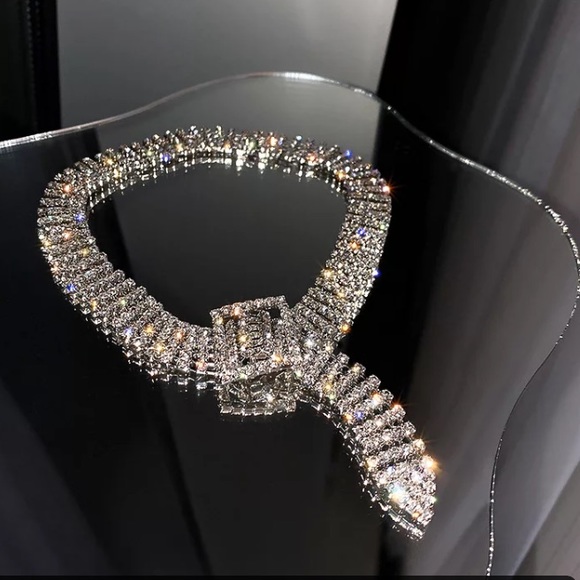 🌟 Silver Rhinestone Choker Necklace - Picture 4 of 5